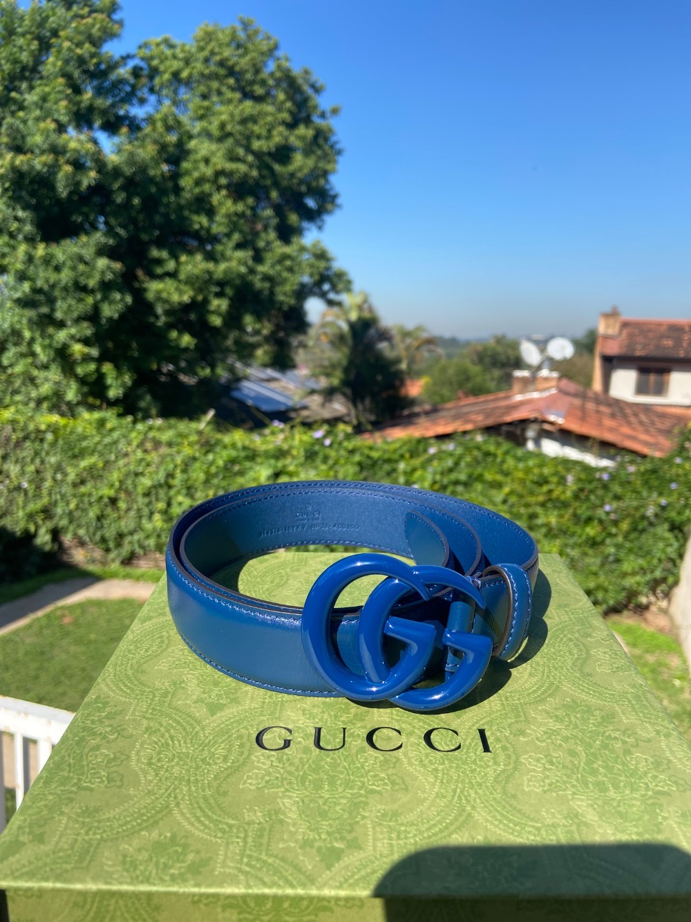 Cinto Gucci GG Marmont Thin Belt Blue — Único, Novo