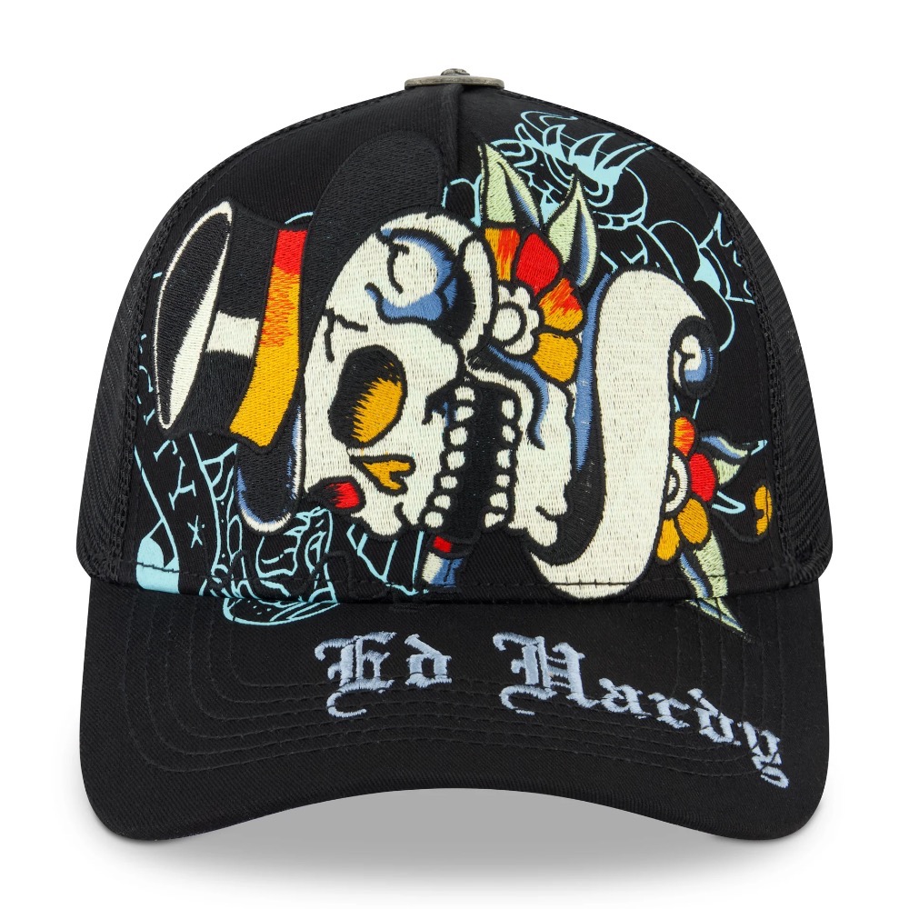 Boné Ed Hardy Tiger Skull Trucker Black — Único, Novo