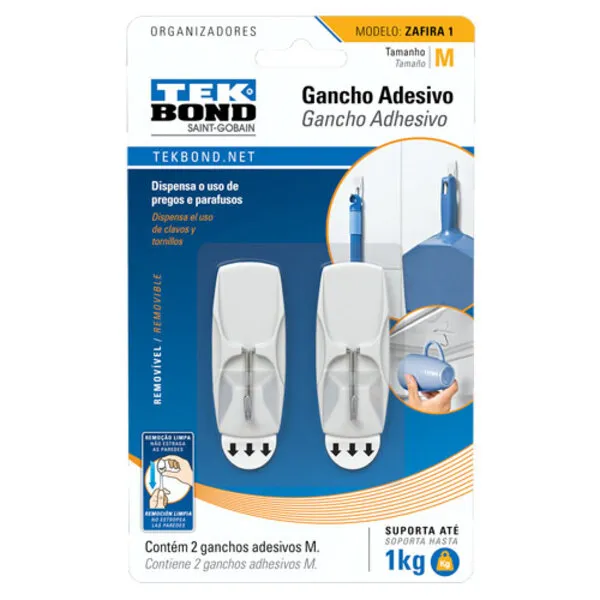 GANCHO ZAFIRA M 1 DE PLAST BRANCO E METAL TEKBOND