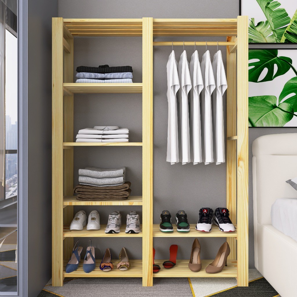 Arara Multiuso de Madeira Pinus – com Cabideiro para Organizar Roupas e Calçados