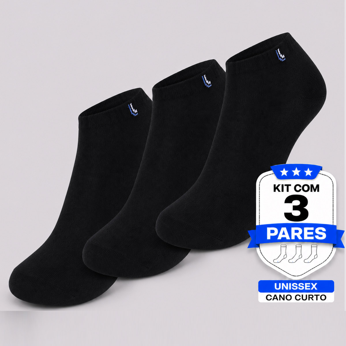 Kit Meia Lupo Walk Cano Curto 3 Pares Preta
