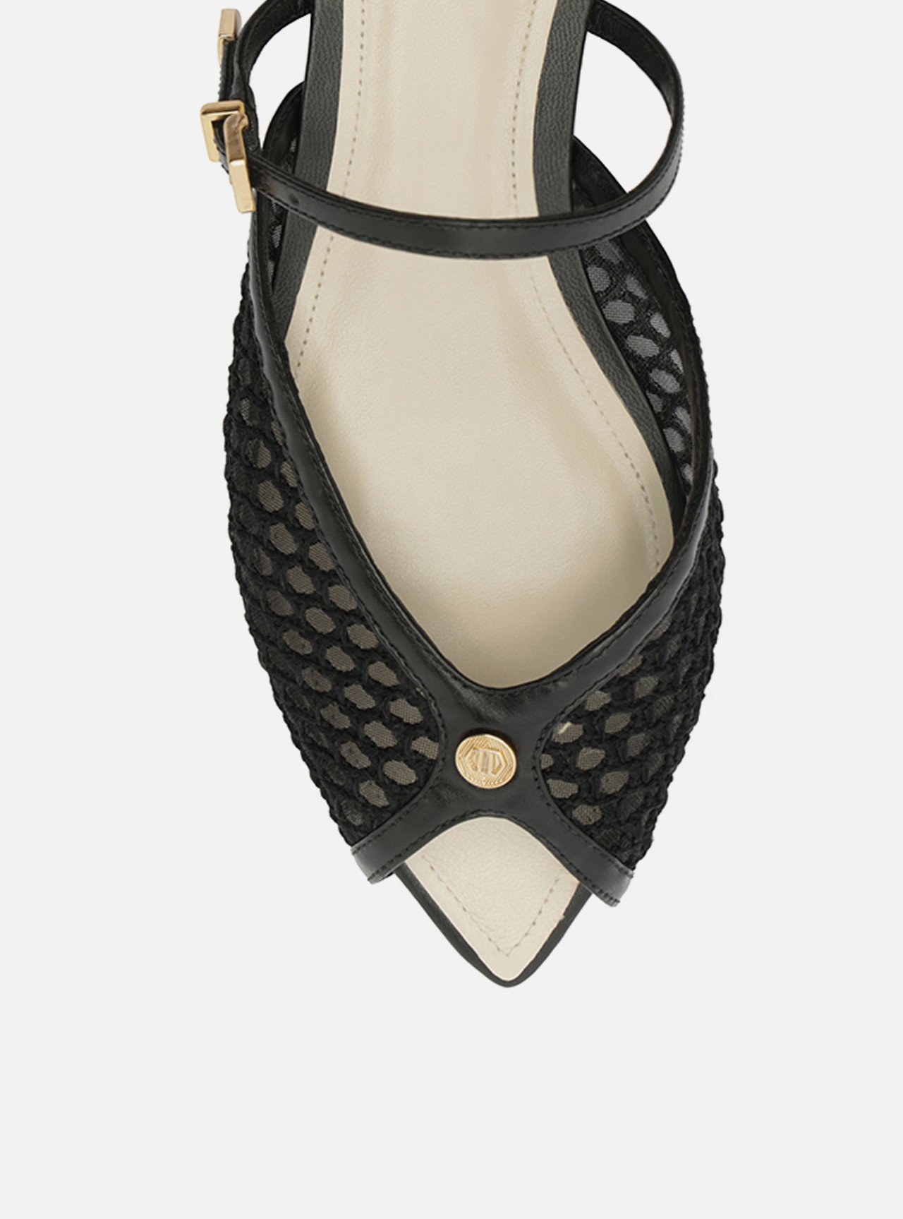 Foto 5 de Sandália Rasteira Preta Crochê Bico Folha Slingback