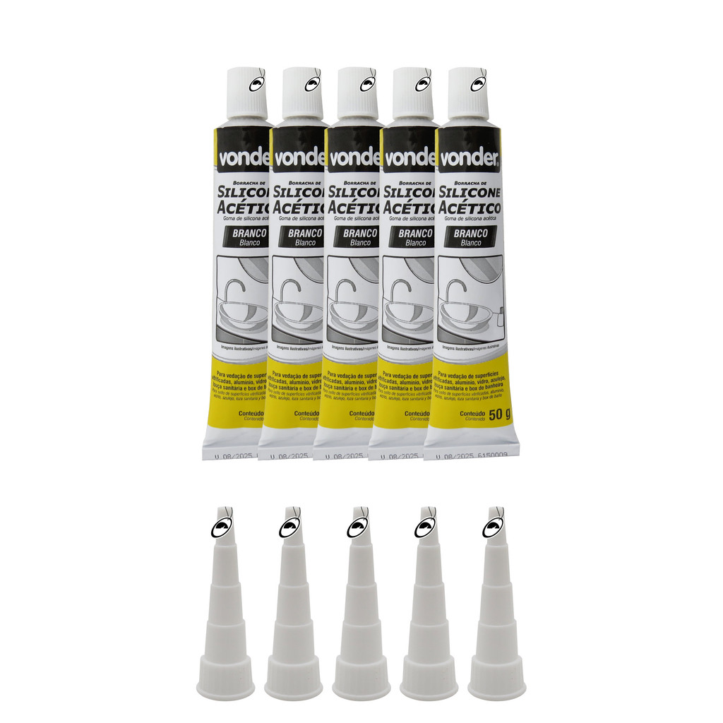 Kit 5 Borracha Silicone Acético 50g Para Reparo Manutenção Uso Geral