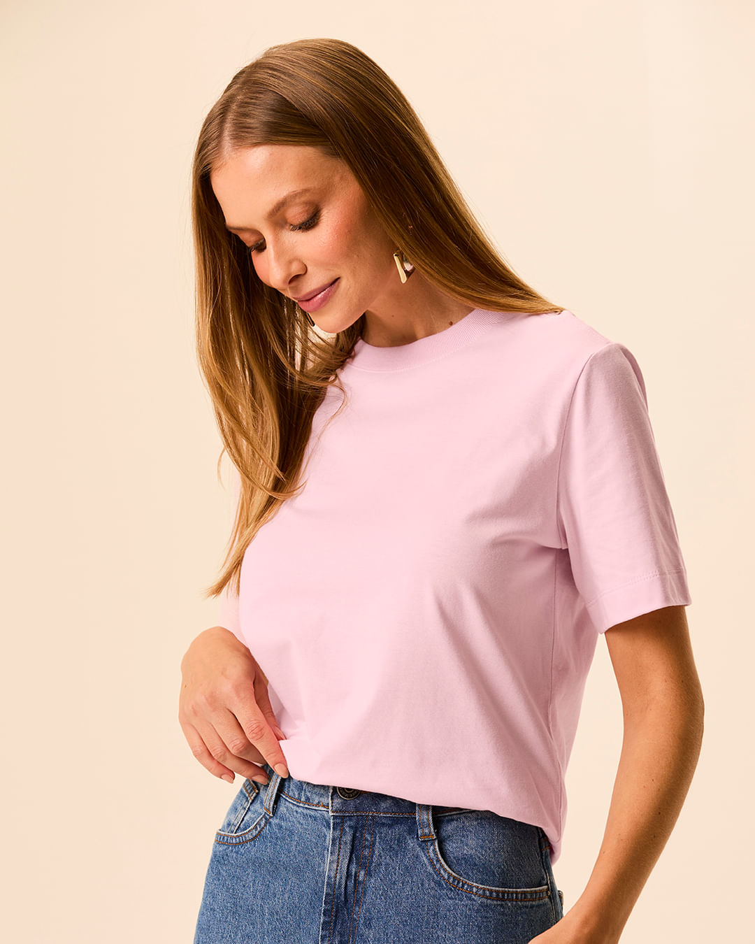 Camiseta Básica Feminina Regular Manga Curta Em Algodão — Rosa - XGG