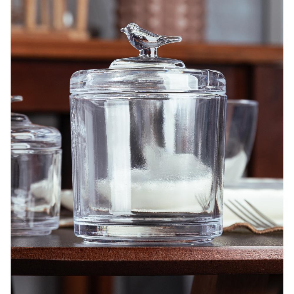 Pote de Cristal Ecológico Bird com Tampa 14,5cm Wolff Doces Temperos Mantimentos Organização Cozinha Mesa Posta Elegante