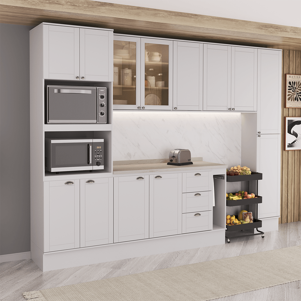 Armário de Cozinha Completa com Balcão Milla Modern Carraro Branco