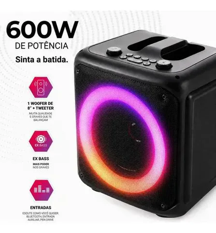 Caixa Som Bluetooth Portátil Karaokê RGB