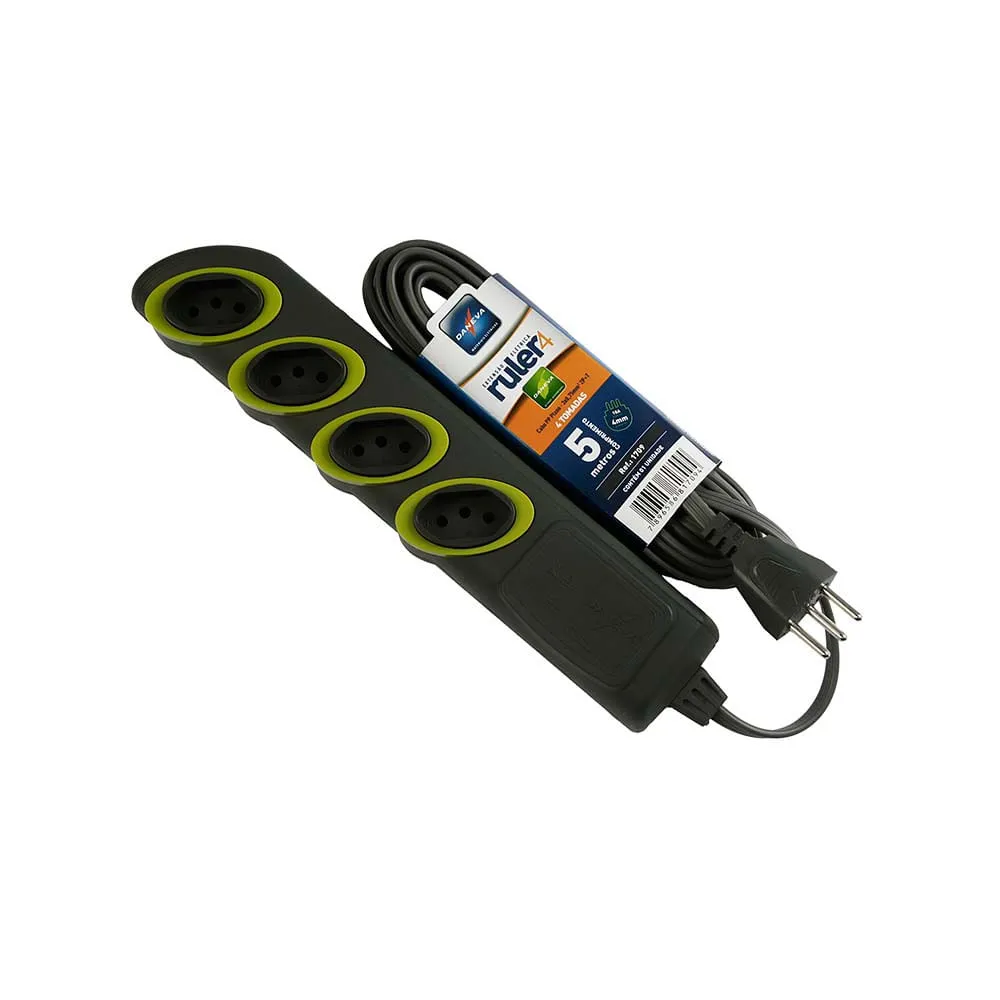 EXTENSAO RULER4 PP 3X0,75 2P+T 10A GRAFITE 5M - 6P DANEVA