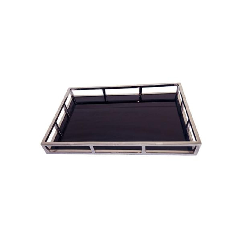 Bandeja retangular em inox e vidro Fracalanza 35cm preto