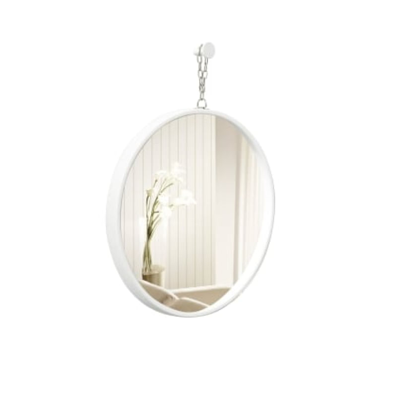 Espelho Decorativo Short Strip Alça Corrente 40cm Redondo Branco