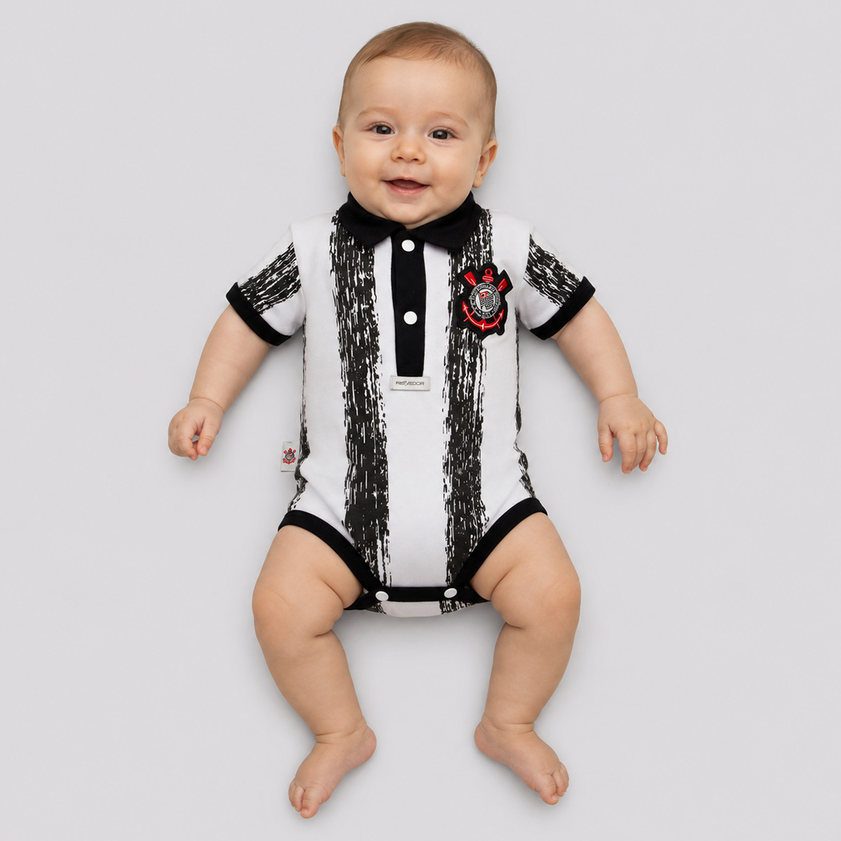 Body Polo Corinthians Listra Pinceladas Branca e Preta