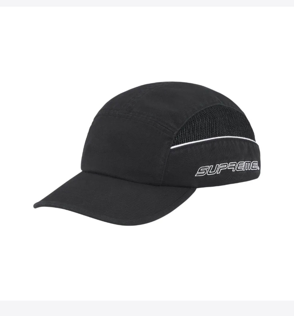 Boné Supreme Side Mesh Piping Camp Cap Black SS26-W17 — Único, Novo