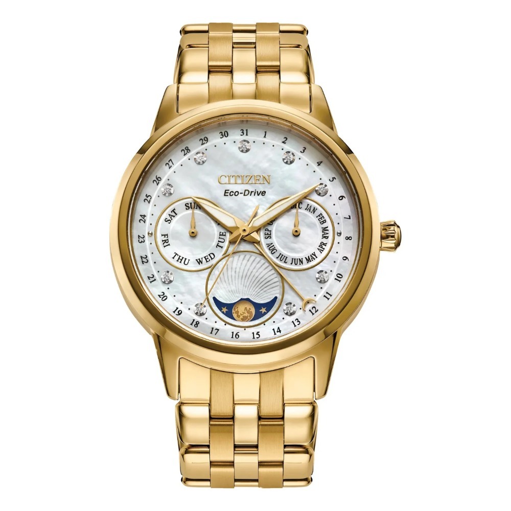 Relógio Citizen Calendrier Moon Phase Eco-Drive Classic Gold 37mm — Único, Novo