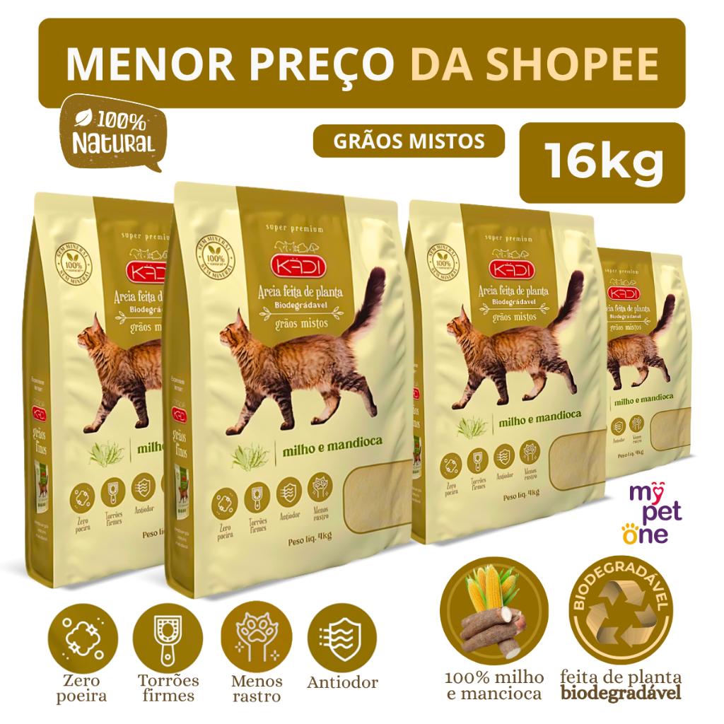 Kit 4 Areia Biodegradável 4 Kg Grãos Mistos - Kadi