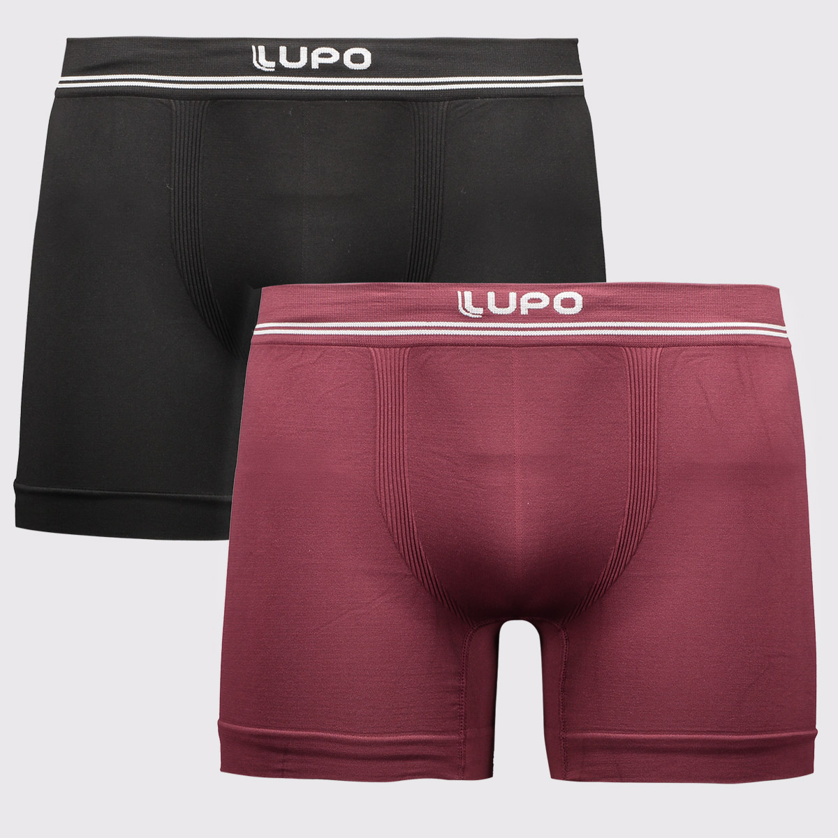 Kit 2 Cuecas Boxer Lupo Microfibra Sem Costura Preta e Bordô