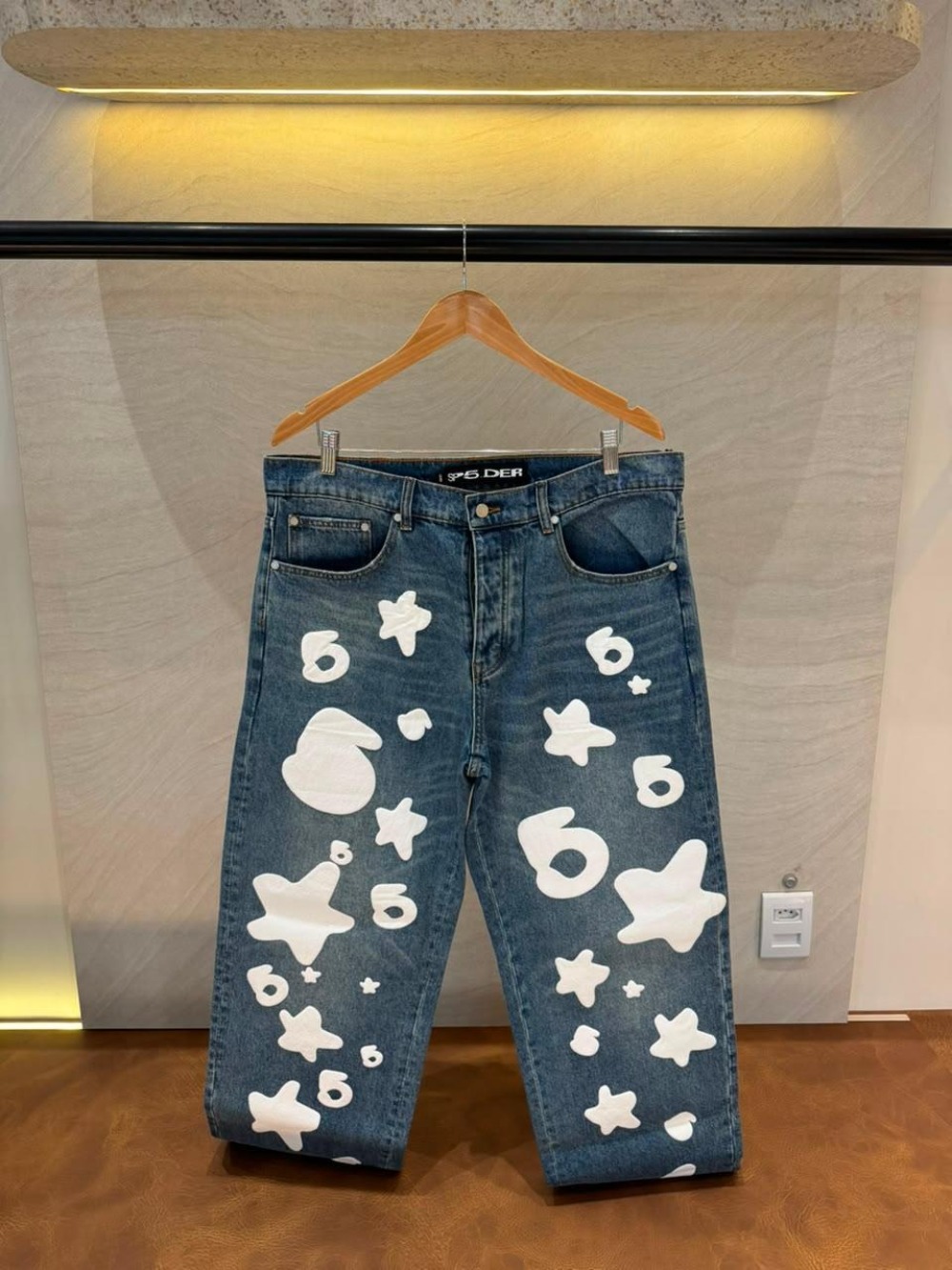 Calça Sp5der Jeans Star Print Bootcut Blue — 46, Novo