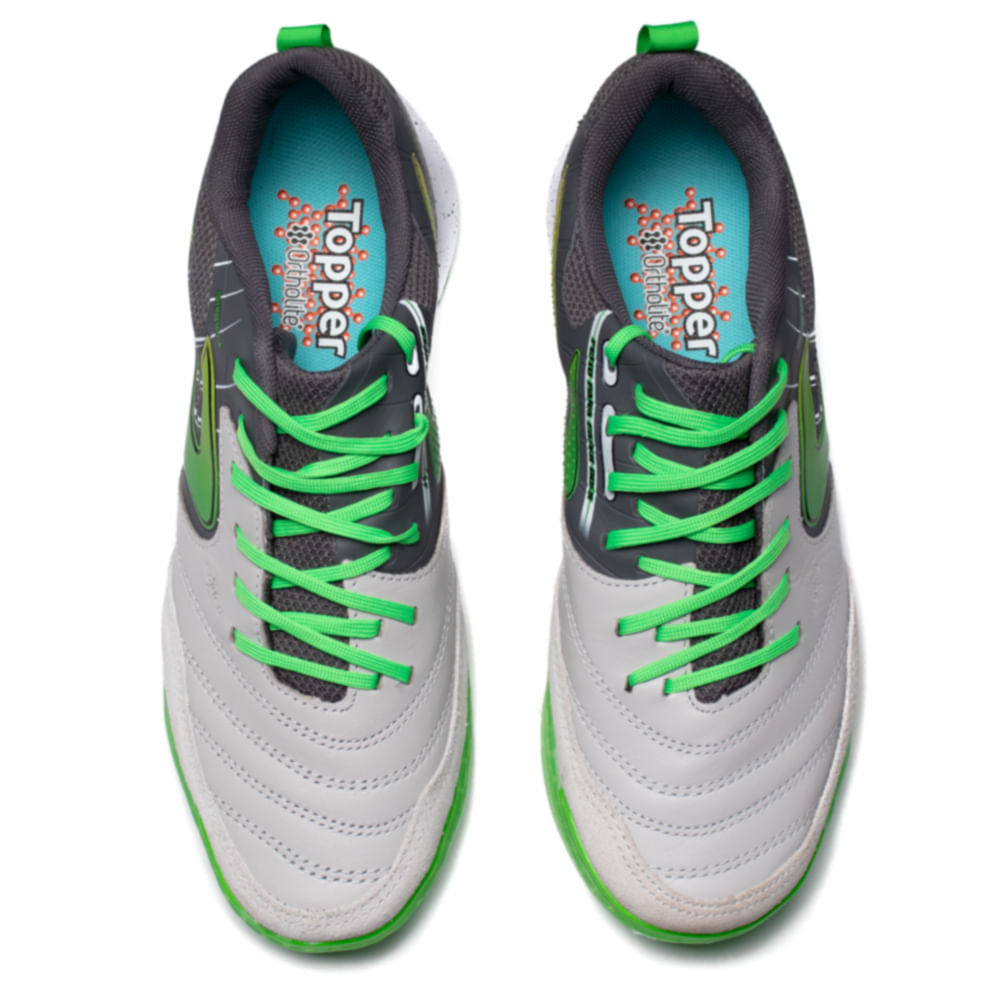 Foto 2 de Chuteira Masculina Topper Futsal Lethal Cinza/Verde