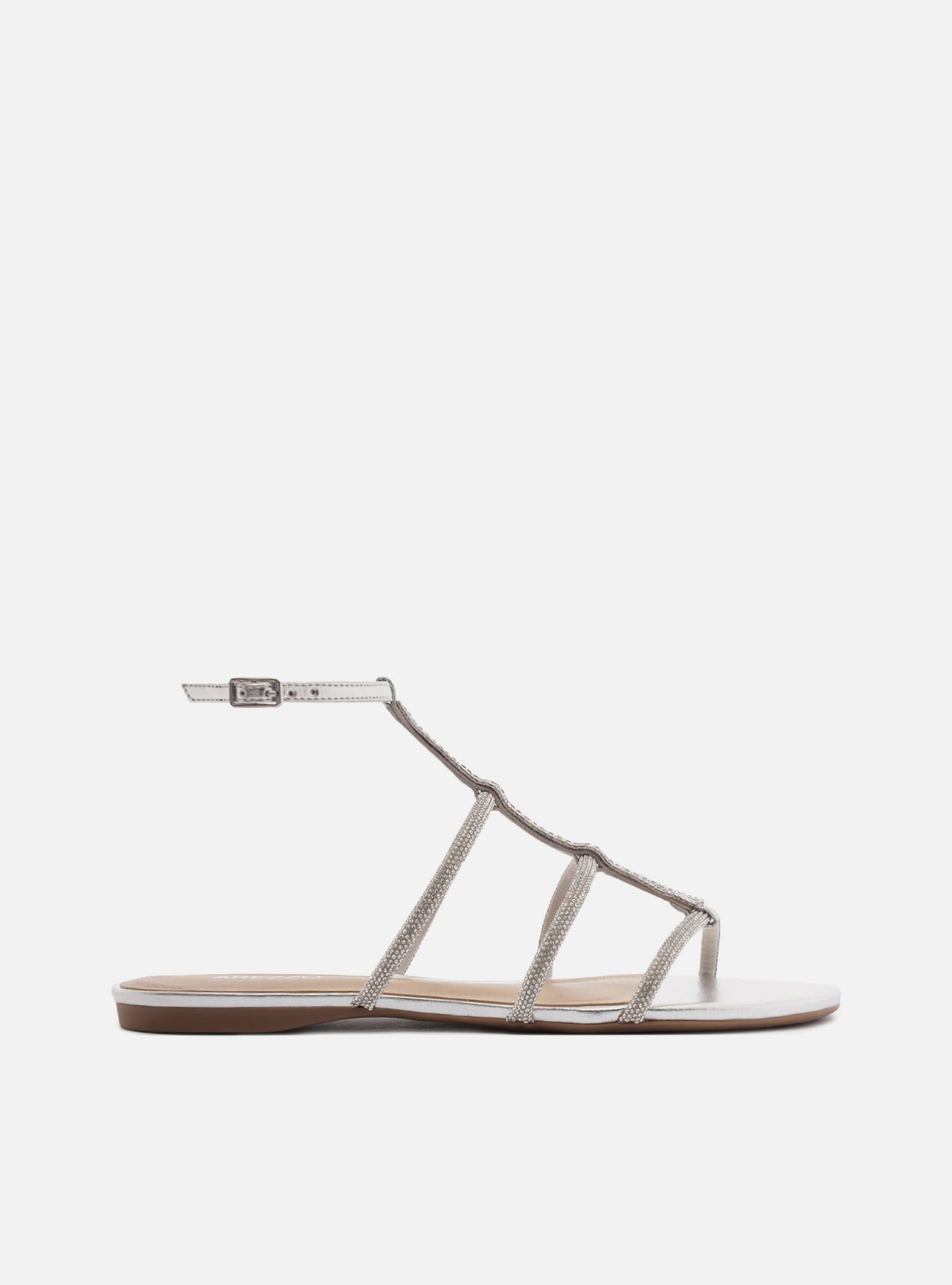 Sandália Rasteira Prata Strass Gladiadora