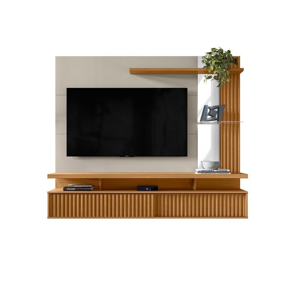 Foto 2 de Painel Ripado para TV até 60 Polegadas MDF 182CMX154CM Home com Maragogi Marrom Nature/Off White