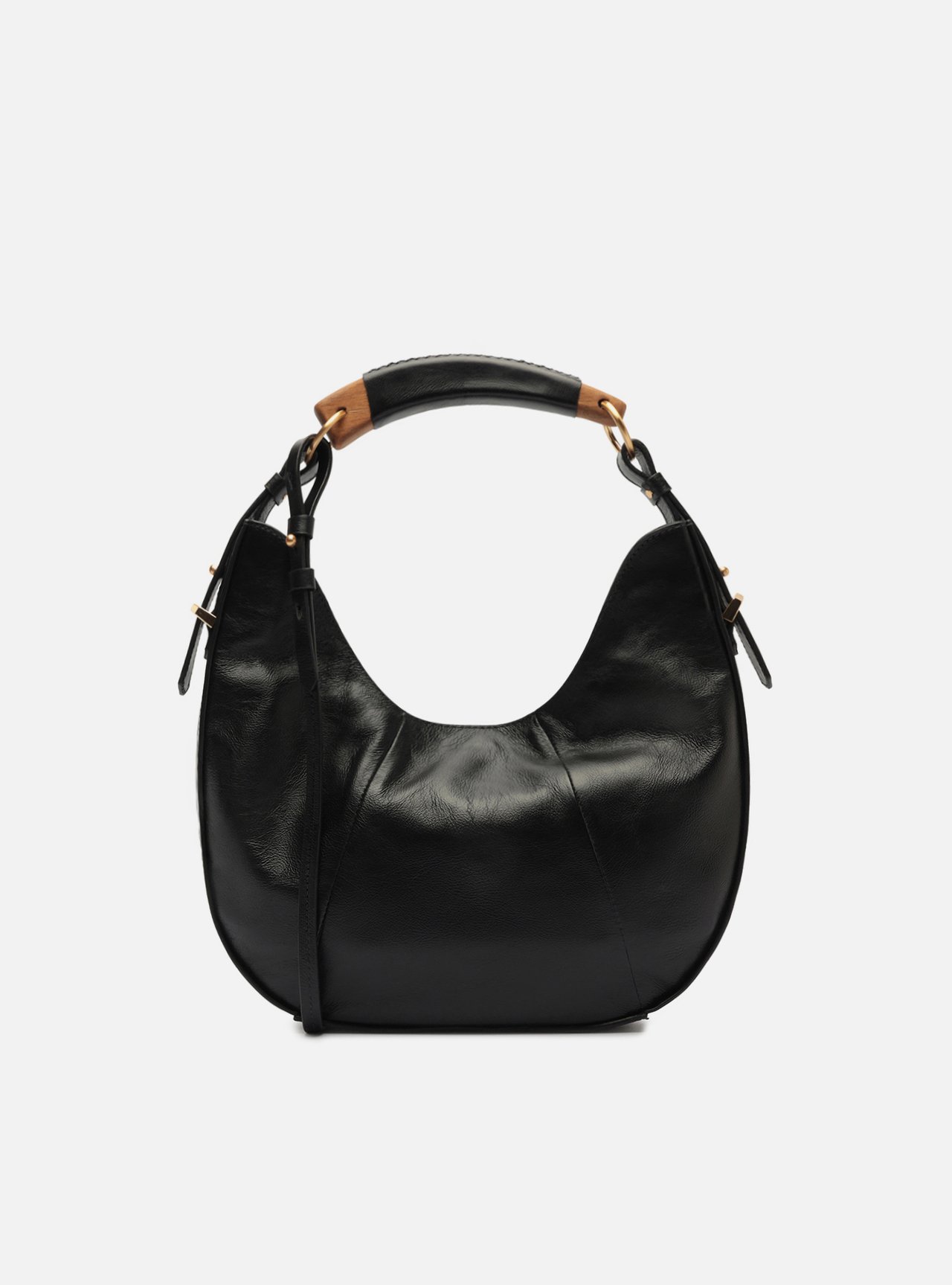 Foto 3 de Bolsa Hobo Preta Couro Média Tressê