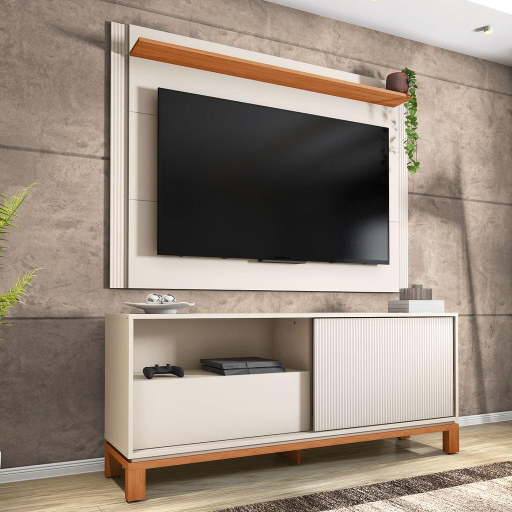 Bancada Rack Com Painel Para Tv Até 55 Polegadas Jace Bege