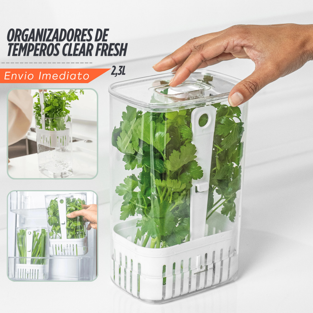 Pote Organizador De Temperos Verduras Geladeira 2,3L Com Escorredor Coentro Salsinha Manjericão OU