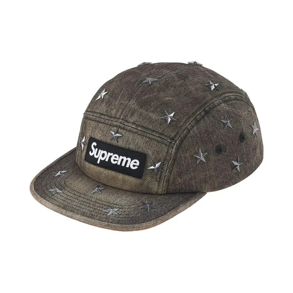 Boné Supreme Stars Studded Denim Camp Washed Black SS26-W1 — Único, Novo
