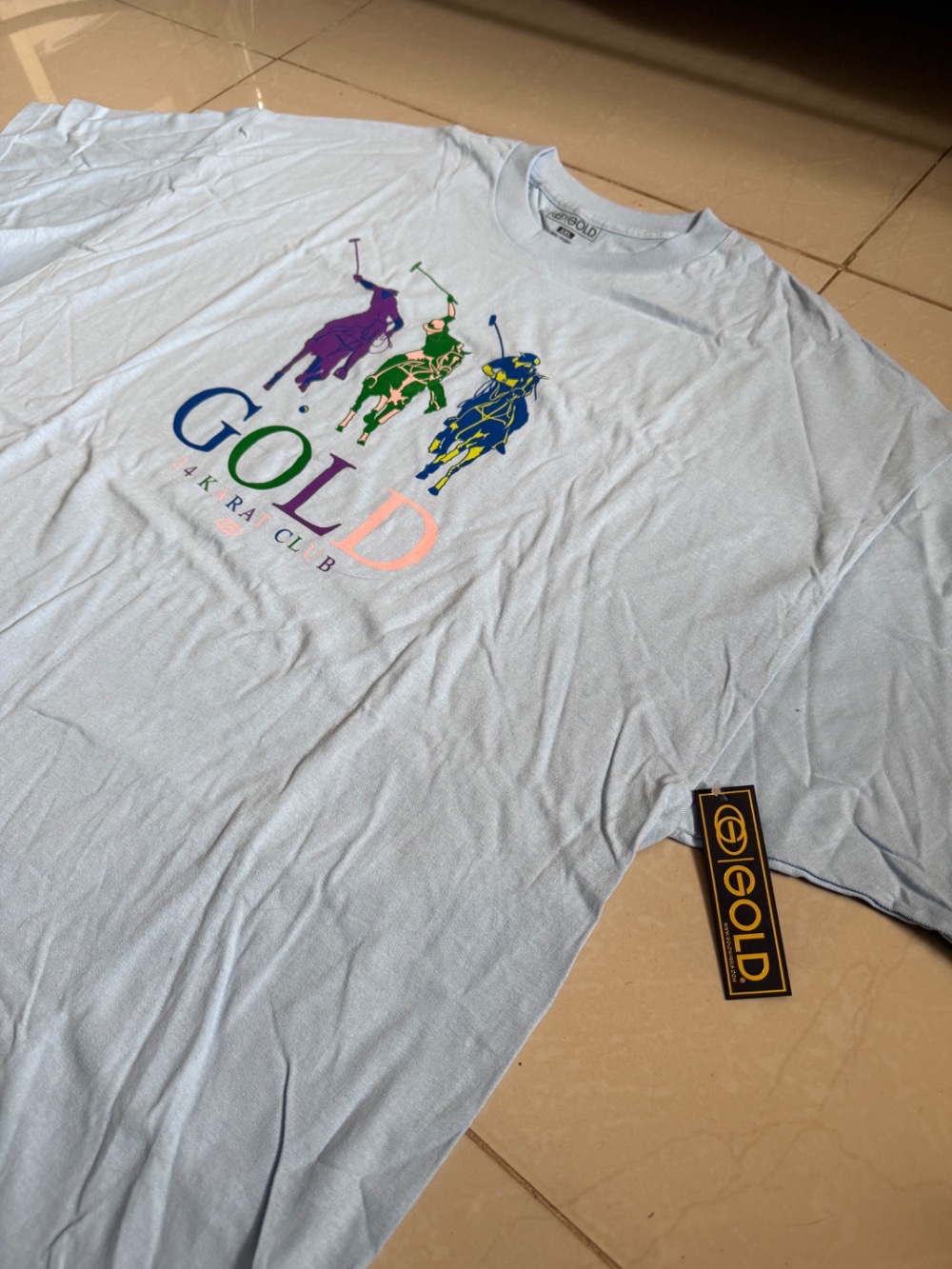 Camiseta Gold Wheels 24 Karat Club Sky Blue — 3XG, Novo