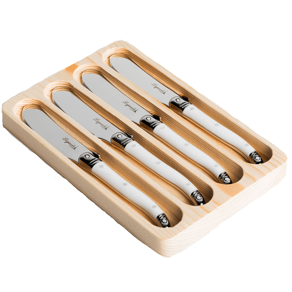 Conjunto De 4 Facas Luxo Para Manteiga Com Bandeja Branco - Laguiole