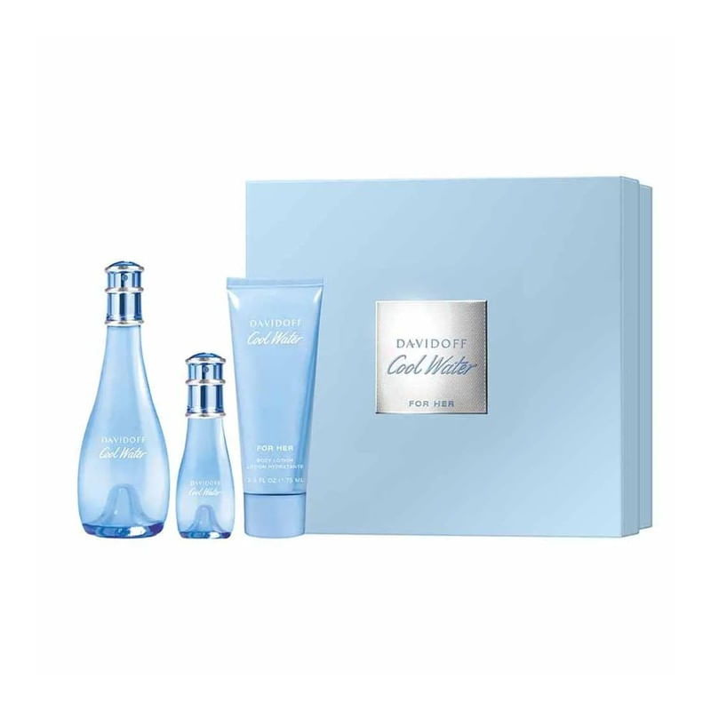 Kit Davidoff Cool Water Feminino Eau de Toilette 100Ml + Body Lotion 75Ml + Mini 15Ml