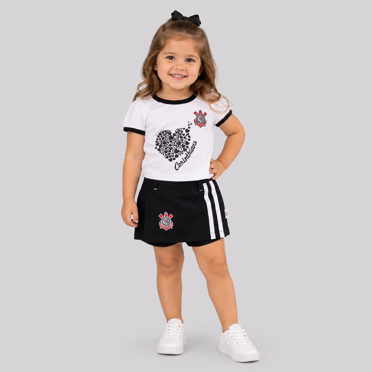 Conjunto Corinthians Short-Saia Corações Infantil