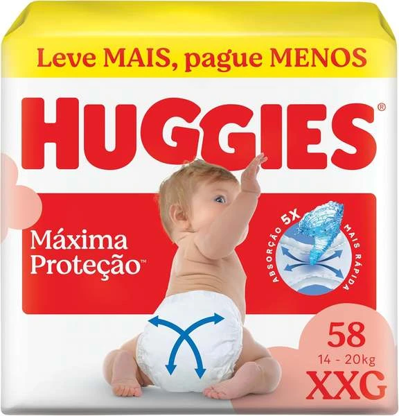 Fralda Descartável Huggies Máxima Proteção, Tamanho XXG, 58 Unidades