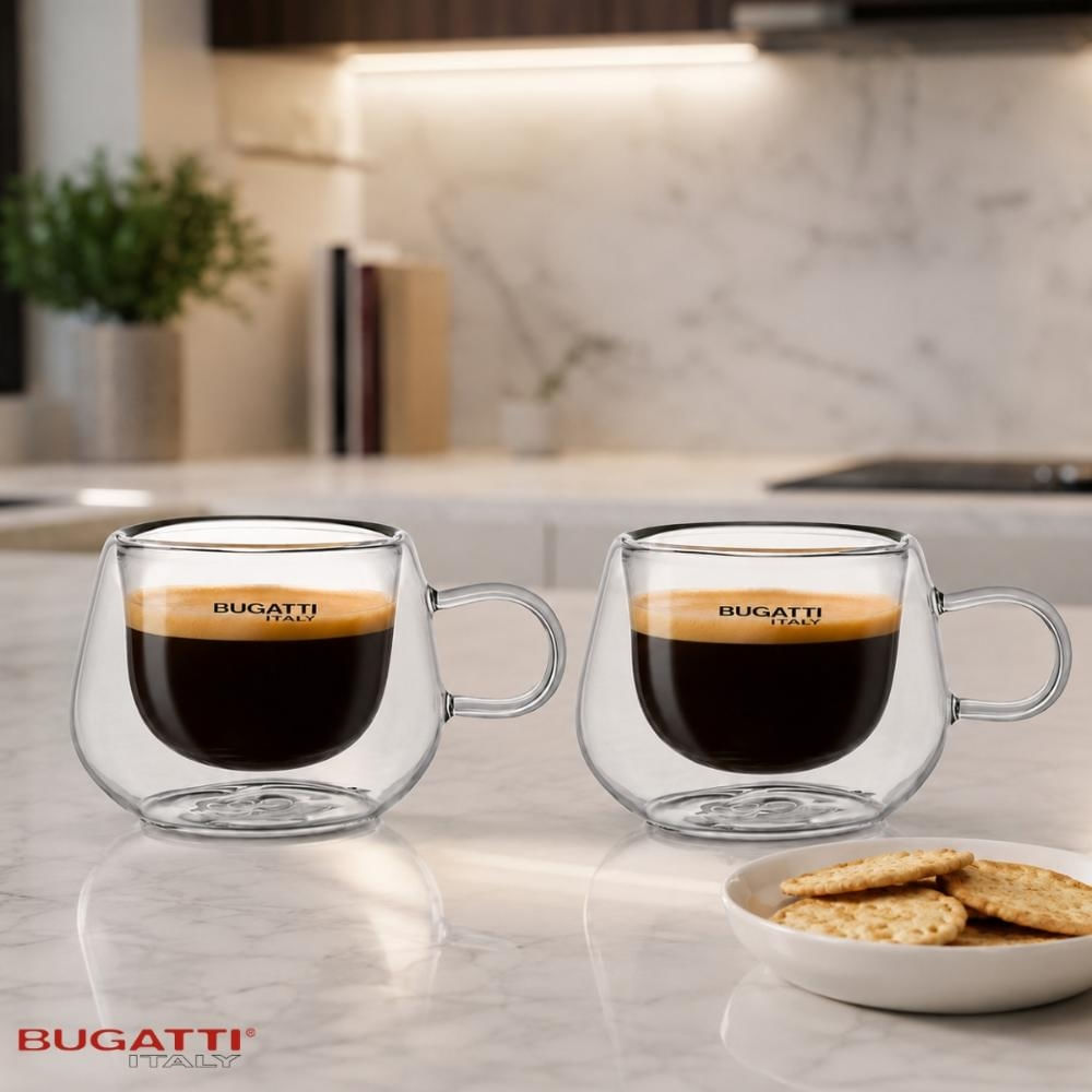 Foto 2 de Jogo 4 Xícaras Café Chá Parede Dupla com Alça 100ml Bugatti