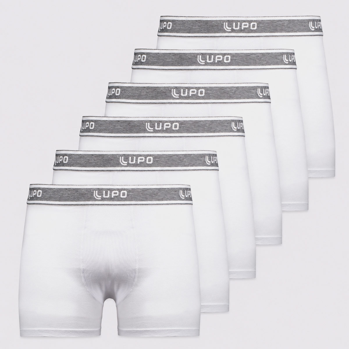 Kit 6 Cuecas Boxer Lupo Basic Algodão com Elastano Branca