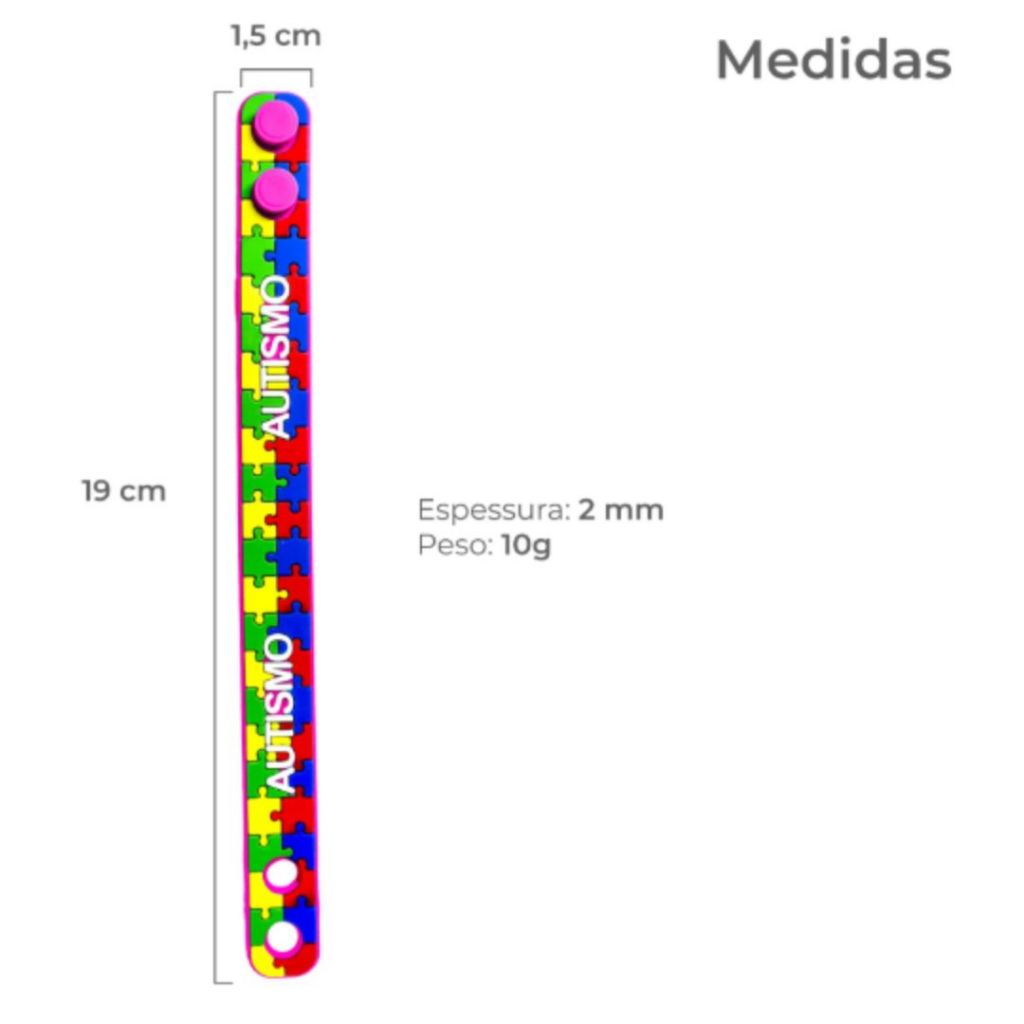 Foto 2 de 2 Pulseiras Ajustáveis Autismo Infantil Preta e Rosa - Quebra Cabeça