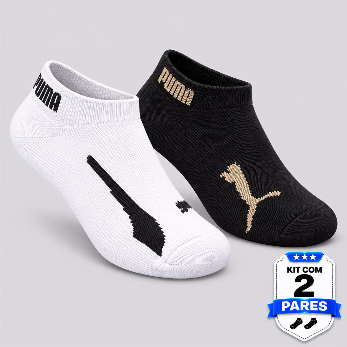 Kit Meia Puma Sapatilha 2 Pares Infantil Branca e Cinza
