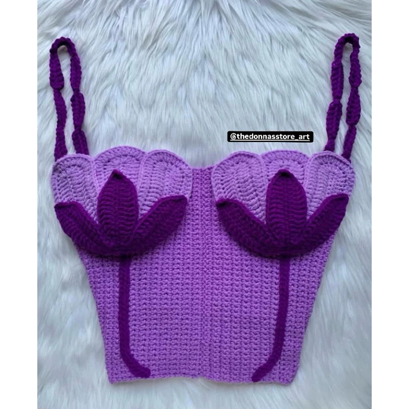 Top Tulipa em versão corset de crochê