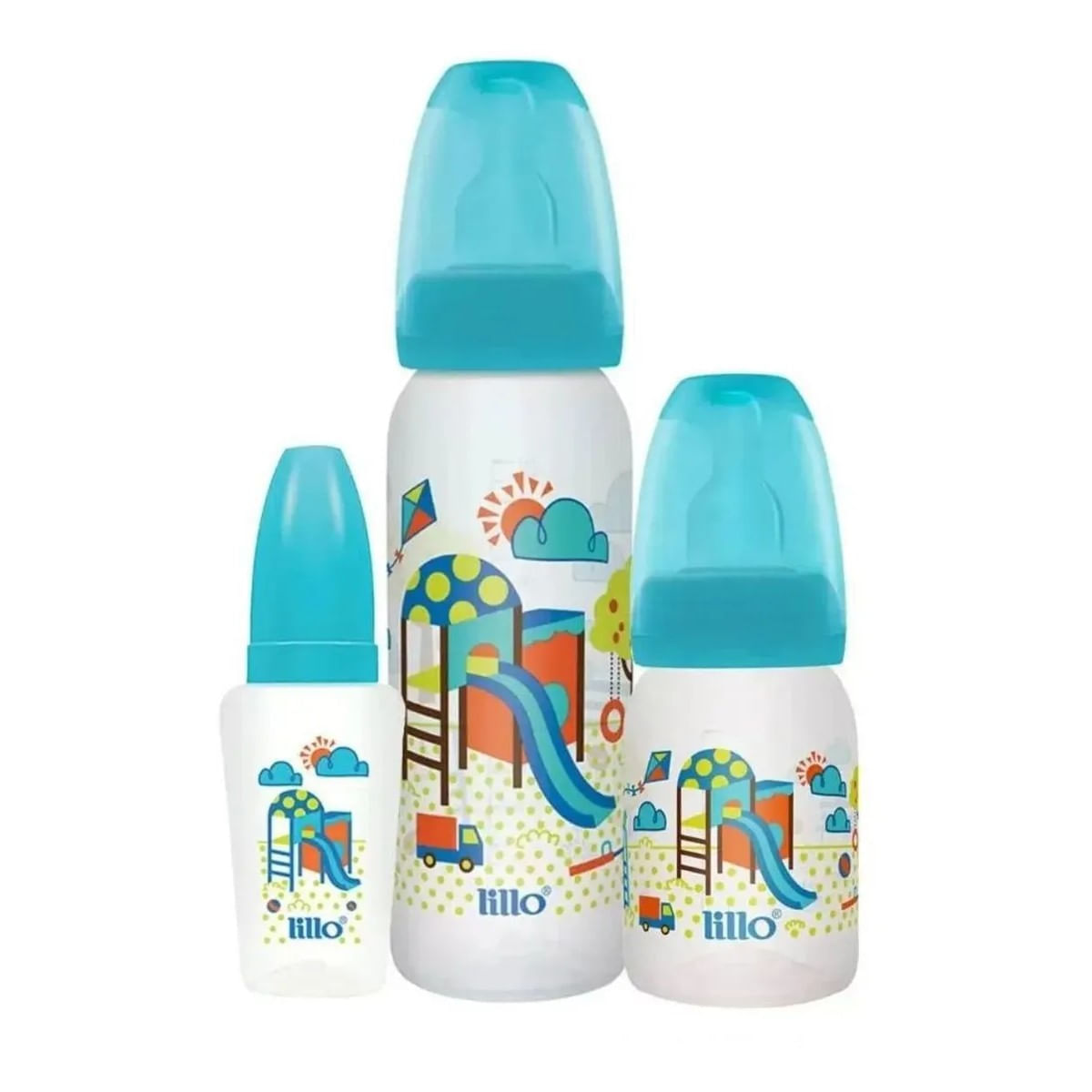 Kit 3 Mamadeiras Divertidas 50/120/240ml Azul - Lillo
