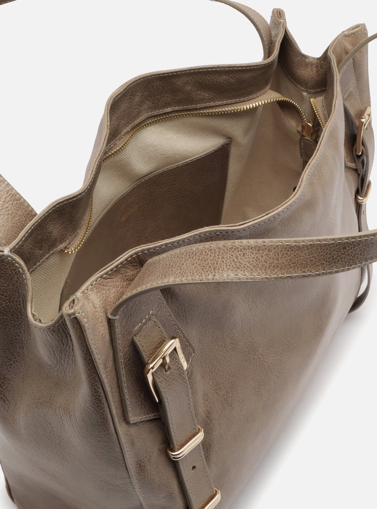 Foto 4 de Bolsa Hobo Cinza Couro Média Metais
