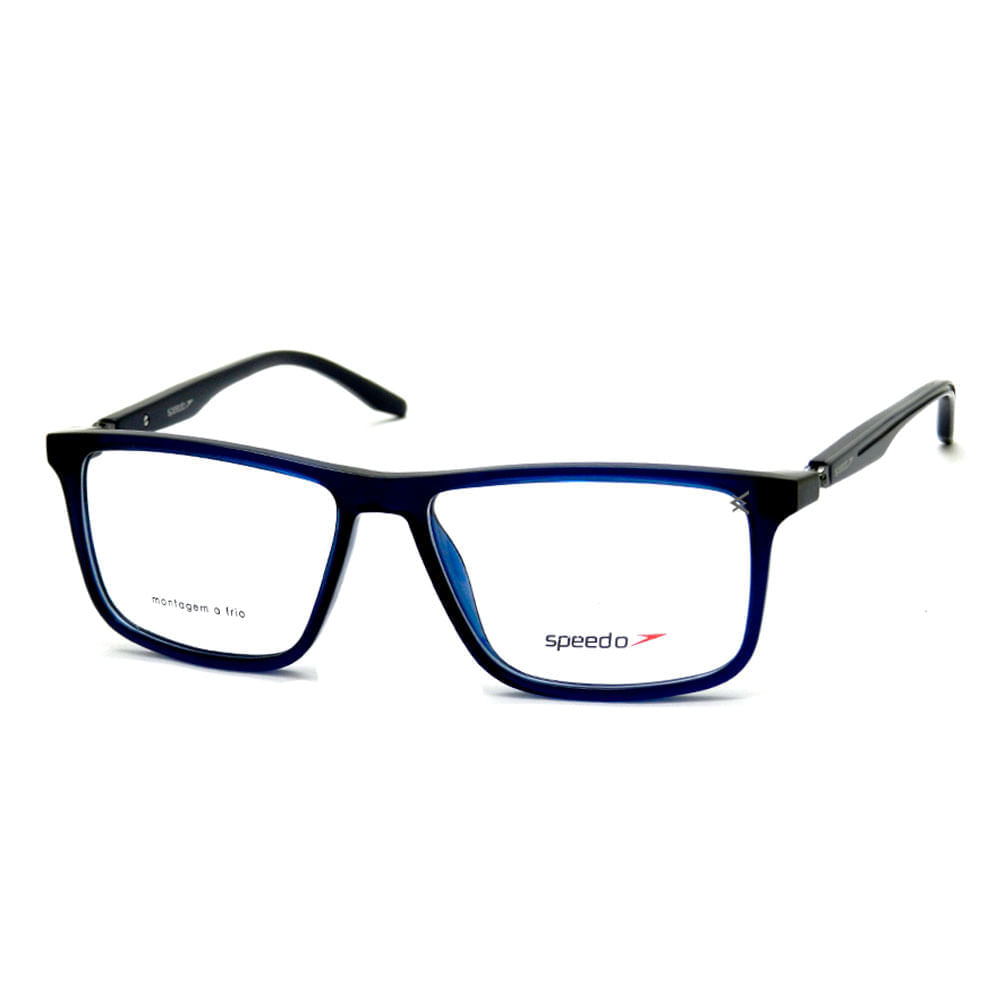 Kit Óculos de Grau Masculino Speedo Quadrado SP6125I Cor Azul Translúcido com Lente Filtro Azul