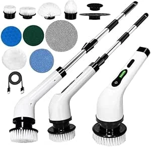 Esfregão Elétrico Profissional 9 Em 1 Recarregável Mop 360º Sem Fio Potente Portátil Limpeza Pesada Banheiro Cozinha Piso Azulejo Janela Escova Multiuso Compacto Giratório Casa Pre