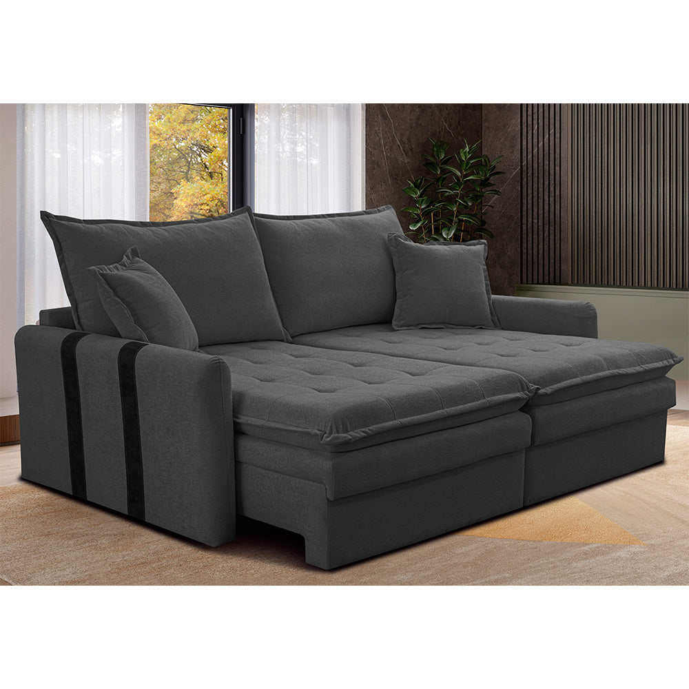 Sofá Baú Sem Caixa Retrátil SoftGel Bonnie Bouclê Cama inBox - Cinza Escuro / 2,00m