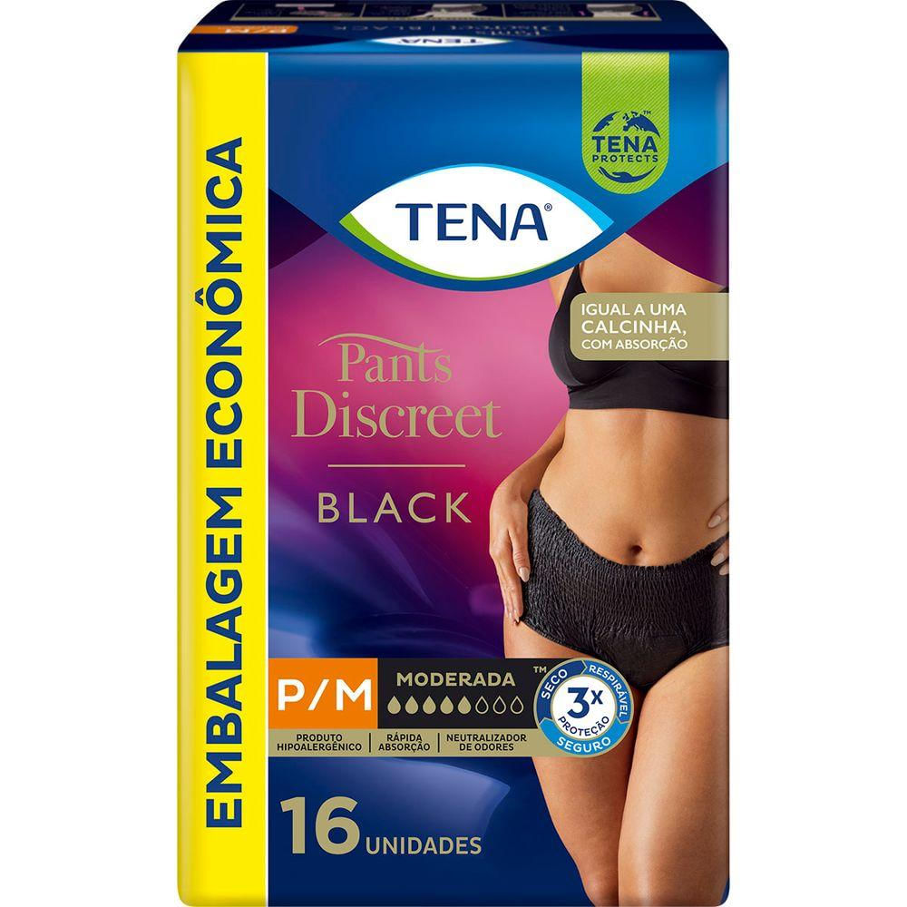 Calcinha Descartável Tena Pants Discreet Preta P/M com 16un