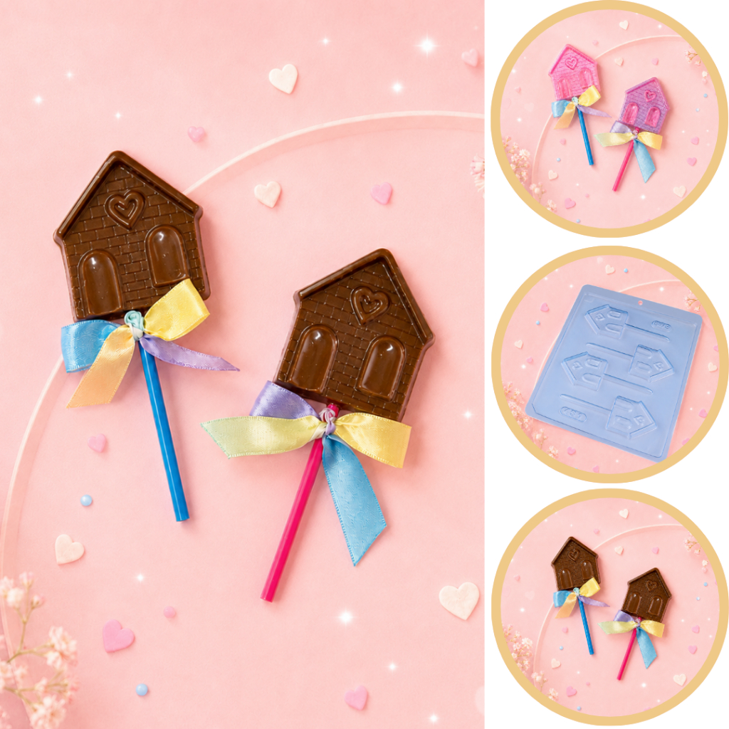 1~10 FORMA SIMPLES PIRULITO CASA CÓD.:431 - (D2) EM ACETATO BWB PARA DOCES DE CHOCOLATE CONFEITARIA E PÁSCOA. (CHOCO)