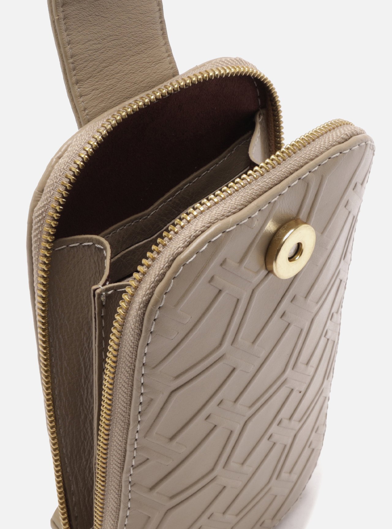 Foto 4 de Bolsa Porta Celular Cinza Couro Pequena Corrente