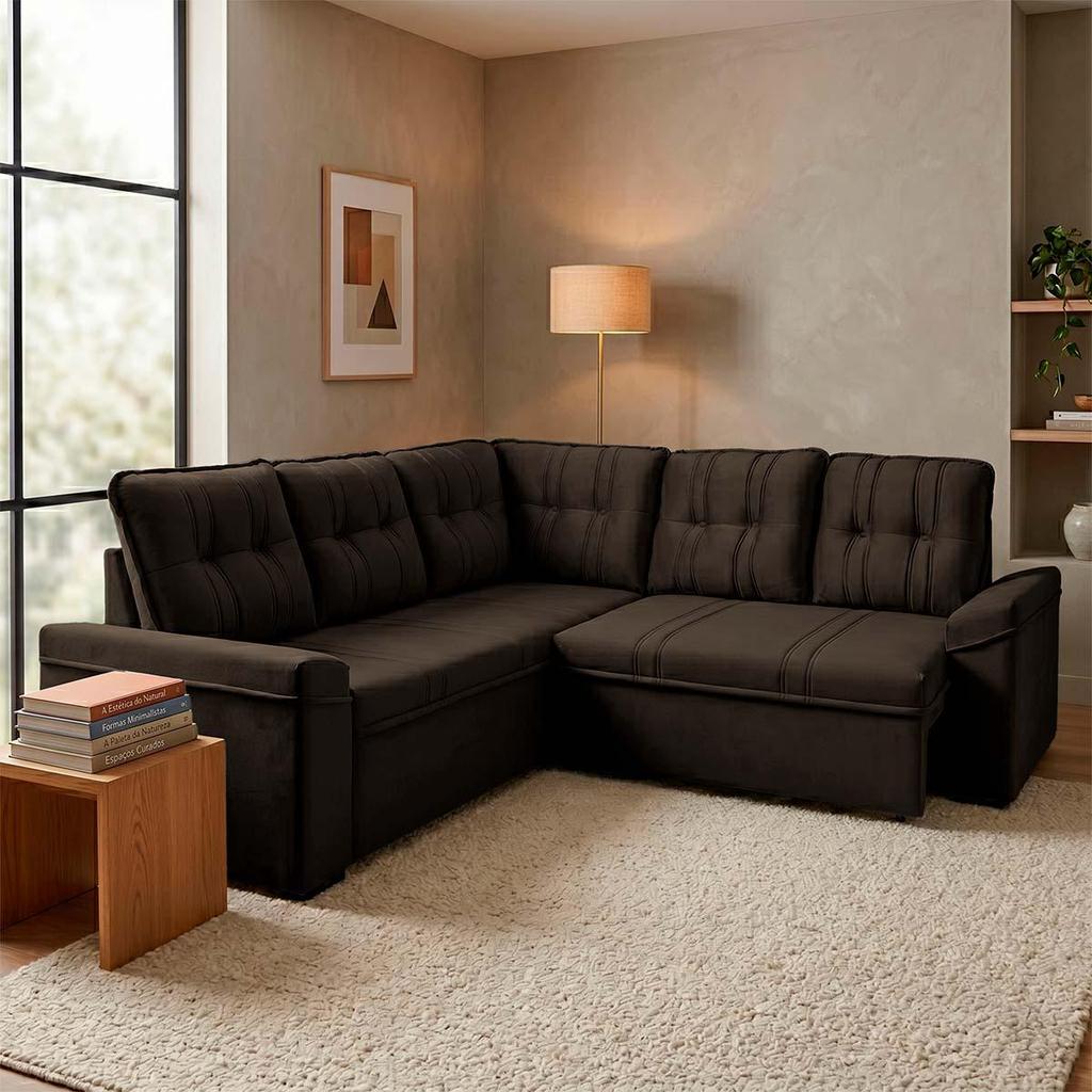 Sofá Canto London Marrom Suede Velut - King House