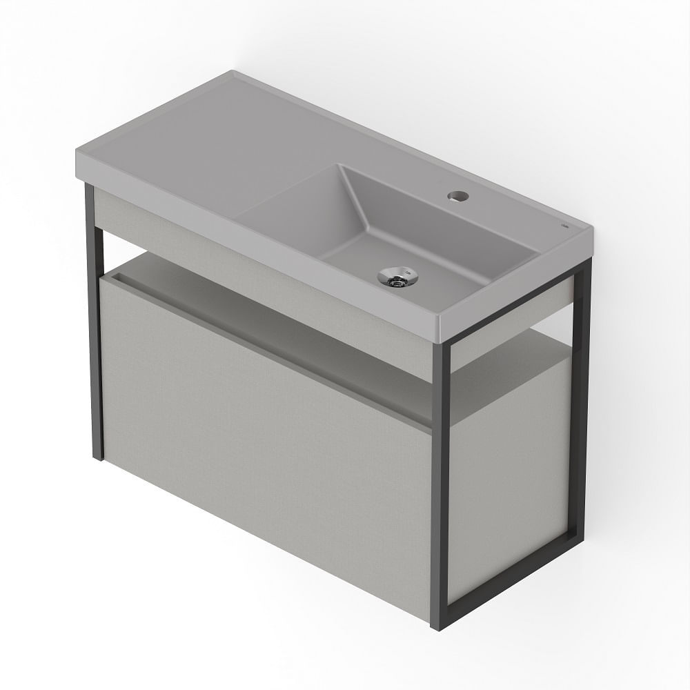Gabinete Flow 1 Gaveta 80X38 Cinza Com Lavatorio Stone Celite