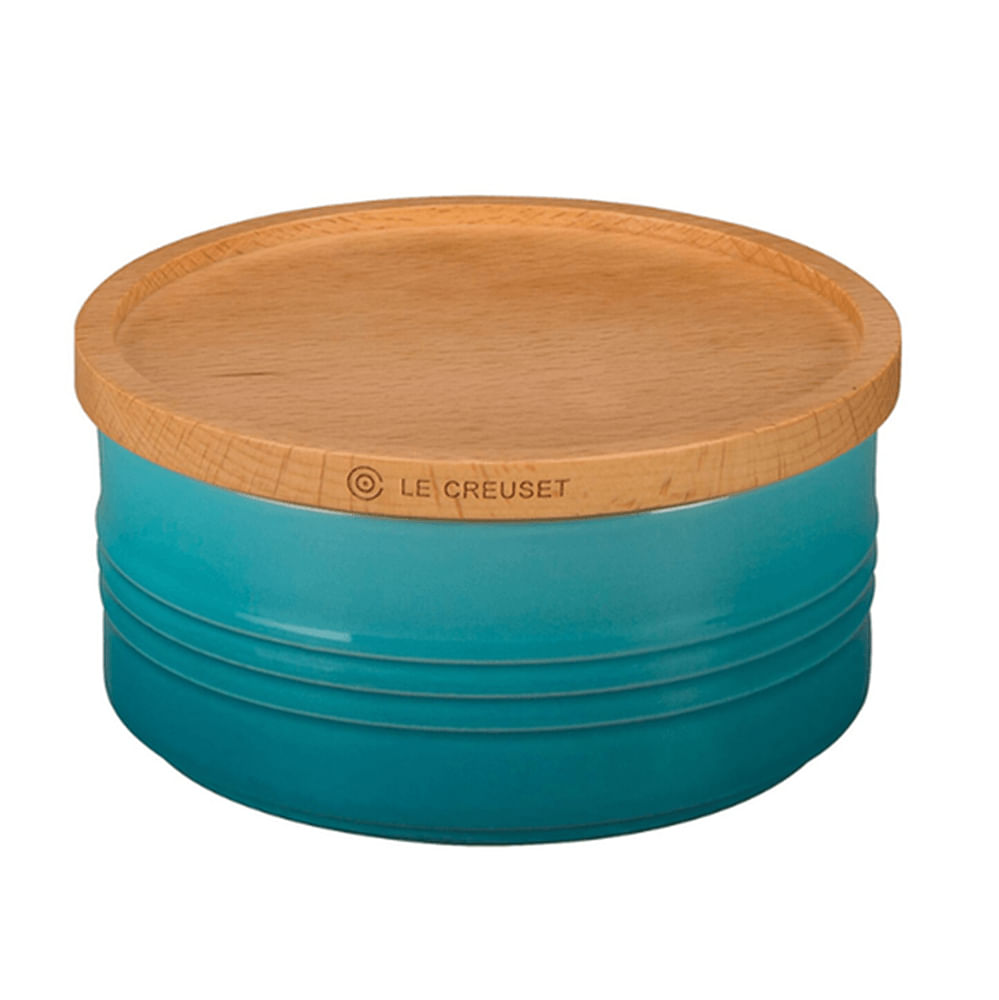 Pote Com Tampa De Bamboo Azul Caribe 420Ml - Le Creuset