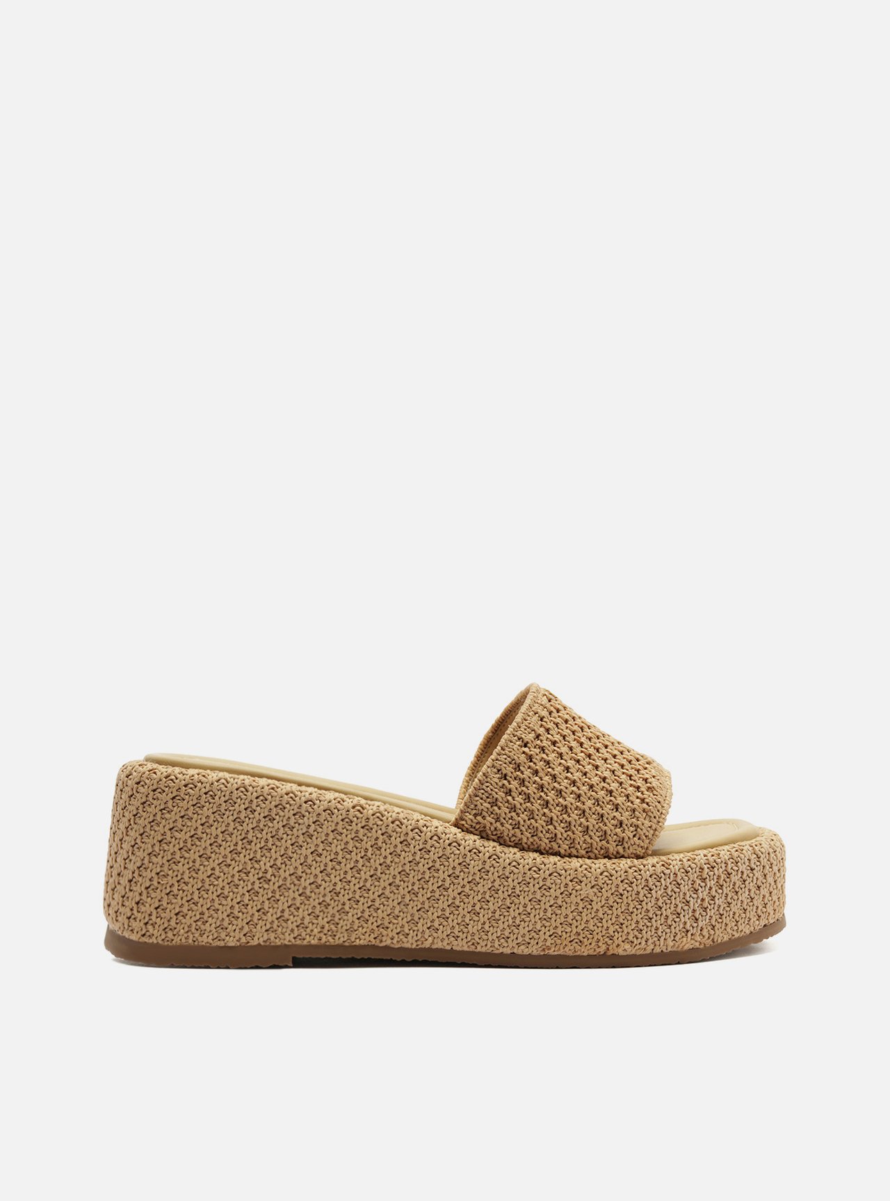 Tamanco Bege Crochê Salto Médio Flatform Tira