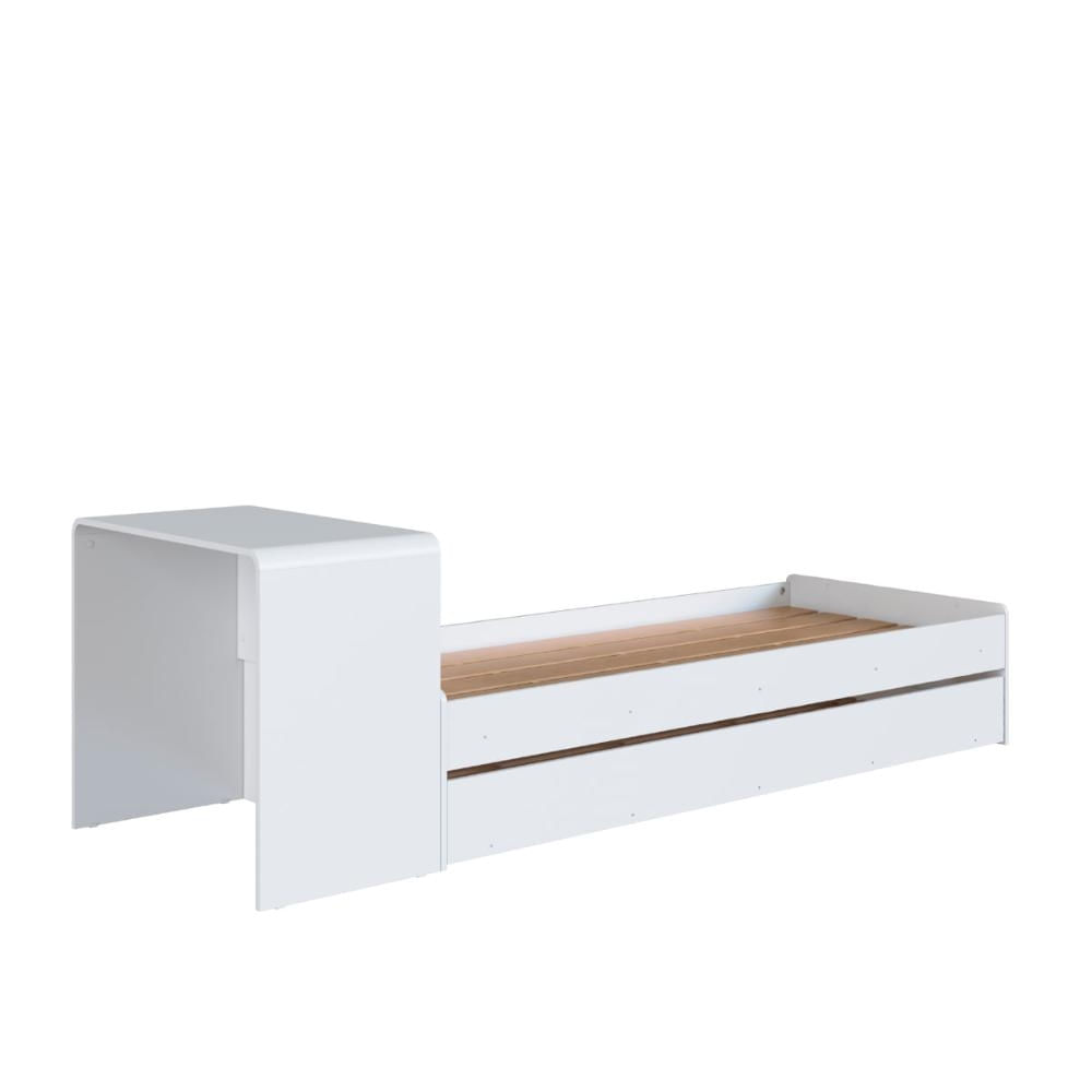 Foto 3 de Cama Infanto Juvenil com Escrivaninha e Cama Auxiliar Solteiro Branco Completa Móveis